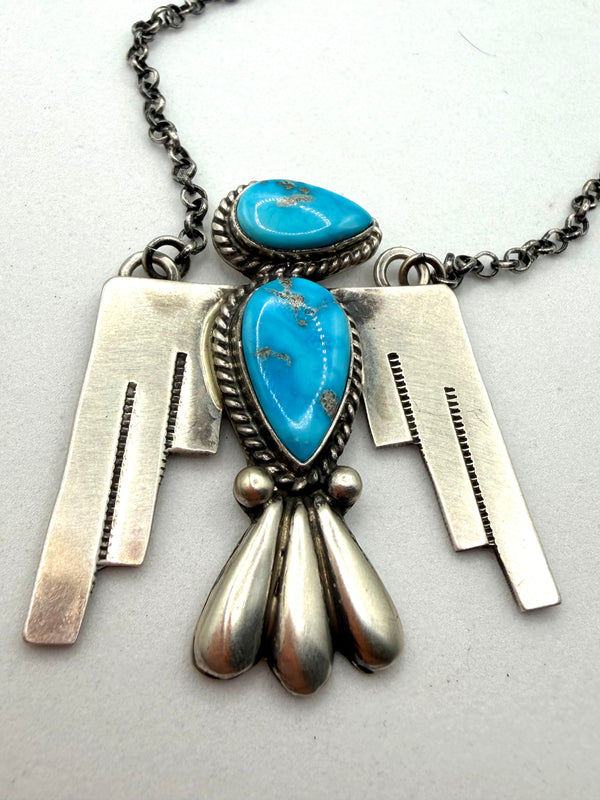 RUSSELL SAM BLUE RIDGE TURQUOISE THUNDERBIRD ADJUSTABLE NECKLACE 20" (NP 20)
