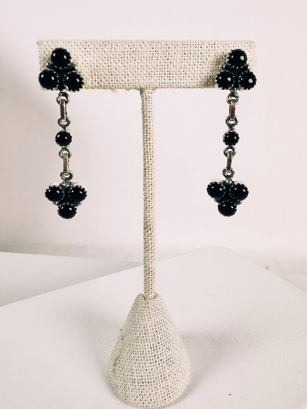 BLACK ONYX DANGLE EARRINGS 2"