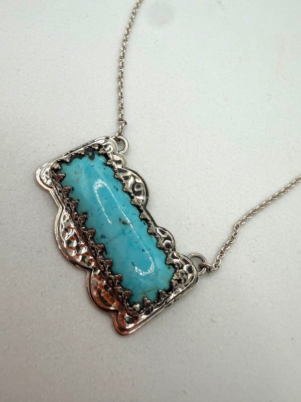 LONE MOUNTAIN TURQUOISE SS ADJUSTABLE BAR NECKLACE 16-22" (TC 13)
