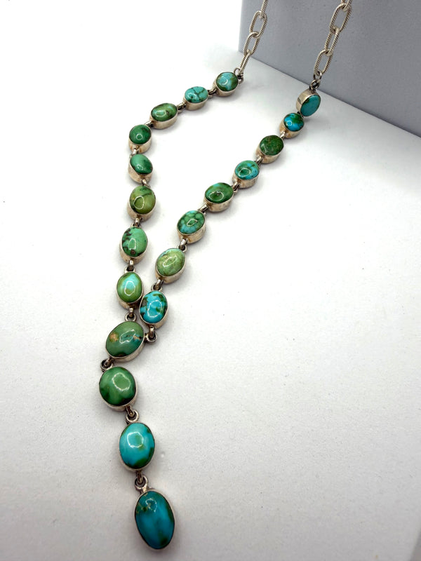 SONORAN GOLD TURQUOISE SS STATEMENT ADJUSTABLE LARIAT 26" (LL 20)