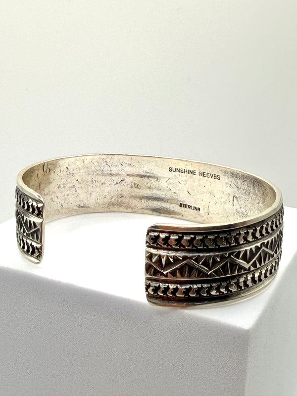NATIVE HANDMADE ALL STERLING SILVER SUNSHINE REEVES CUFF (MW 422)