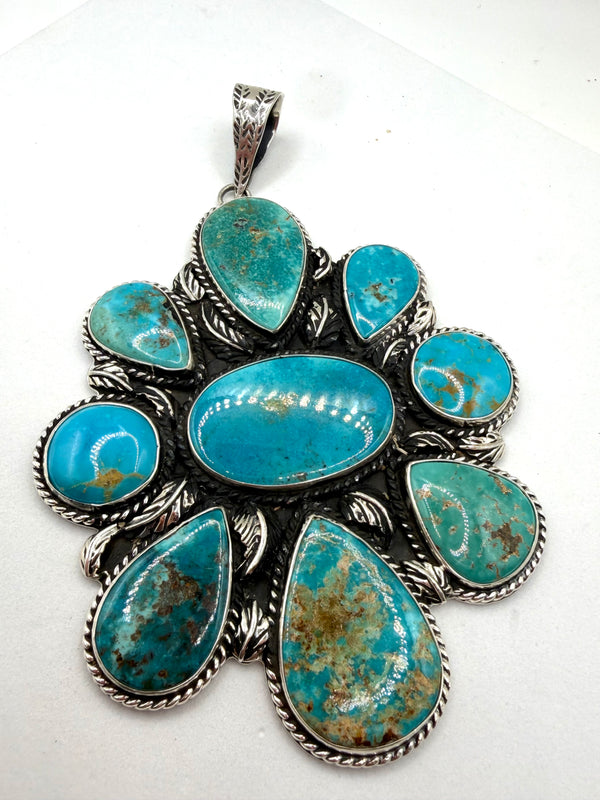 JESUS VEGA MULTITURQUOISE GIANT CLUSTER NATIVE HANDMADE STATEMENT PENDANT 5" (LL 26)