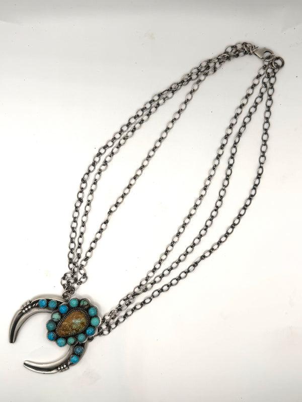 NATIVE HANDMADE TRIPLE STRAND MULTITURQUOISE ROBERT KELLY ADJUSTABLE NAJA NECKLACE 20" (NP 16)