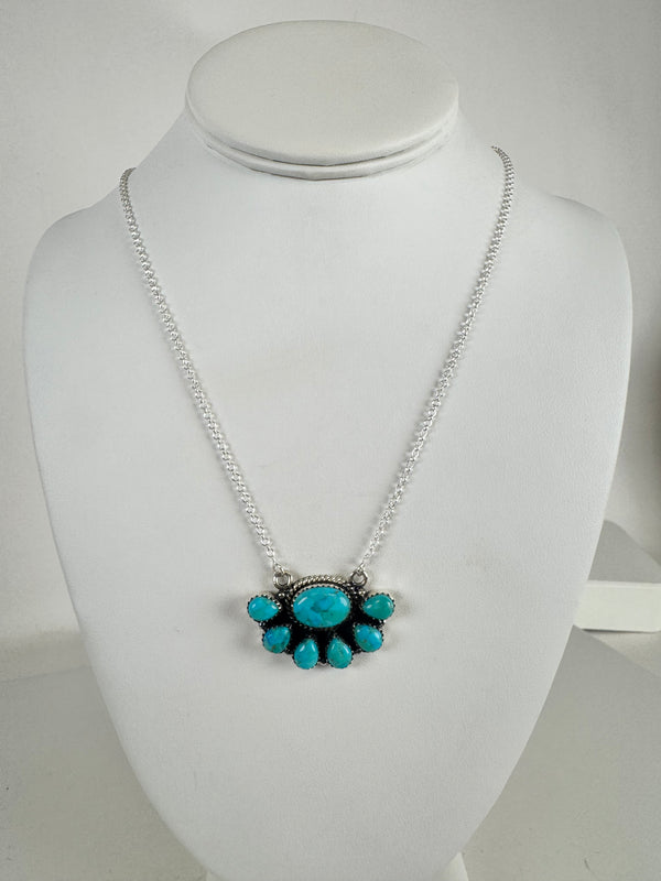 KINGMAN TURQUOISE HALF CLUSTER ADJUSTABLE NECKLACE (CO 65)