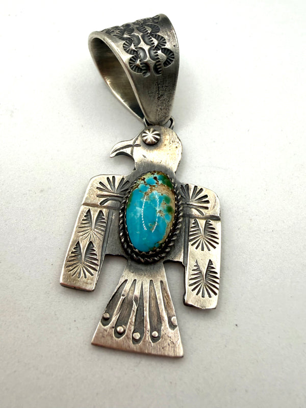 RICHARD YAZZIE SIERRA BELLA TURQUOISE THUNDERBIRD NATIVE HANDMADE PENDANT 3" (LA 21)