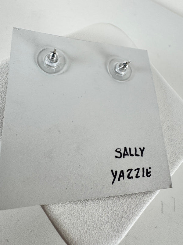 NATIVE HANDMADE KINGMAN TURQUOISE CLUSTER POST BACK EARRINGS BY SALLY YAZZIE (LB 2)