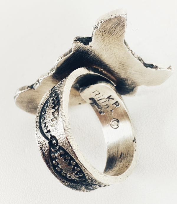 (MARKDOWN ALERT‼️) NAVAJO HANDMADE PALOMINO VERASCITE ADJUSTABLE HORSE RING BY KEVIN BILLAH (PW1)