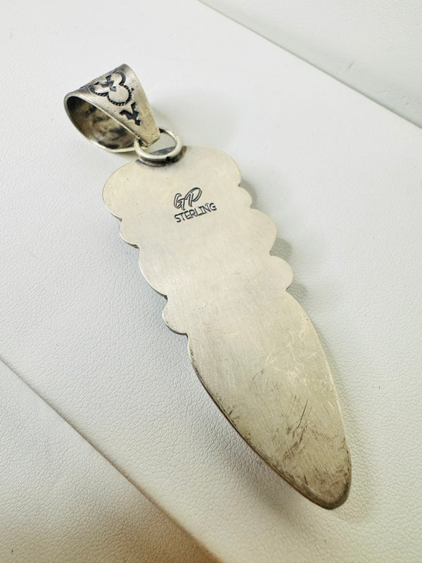 TRIPLE KINGMAN TURQUOISE STATEMENT PENDANT BY GILBERT PLATERO 4" (LB 12)