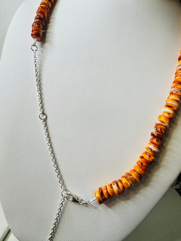 CHUNKY ORANGE SPINY OYSTER & NAVAJO PEARLS NECKLACE 18-24" (LB 14)