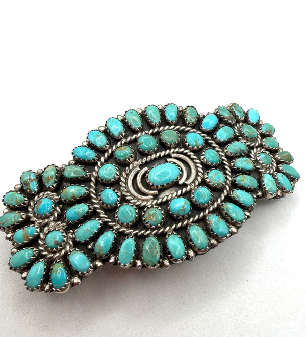 NATIVE HANDMADE KINGMAN TURQUOISE CLUSTER HAIR BARRETTE SIGNED LMB (LB 45)