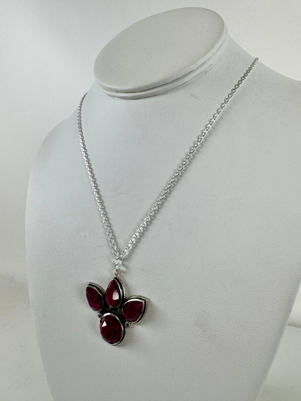 FACETED RUBY PAW PRINT NECKLACE 16-22" (LB 92)