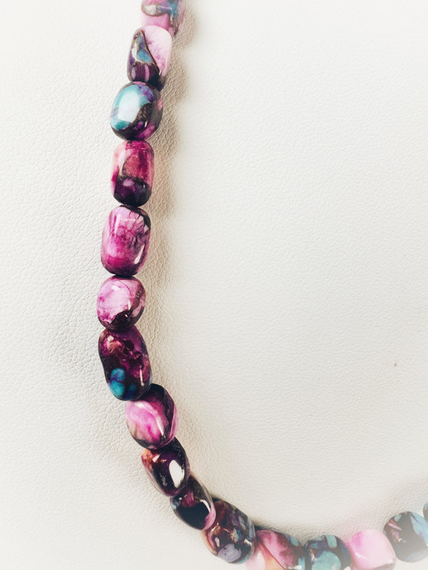PURPLE & PINK DAHLIA BEADED NECKLACE 18"