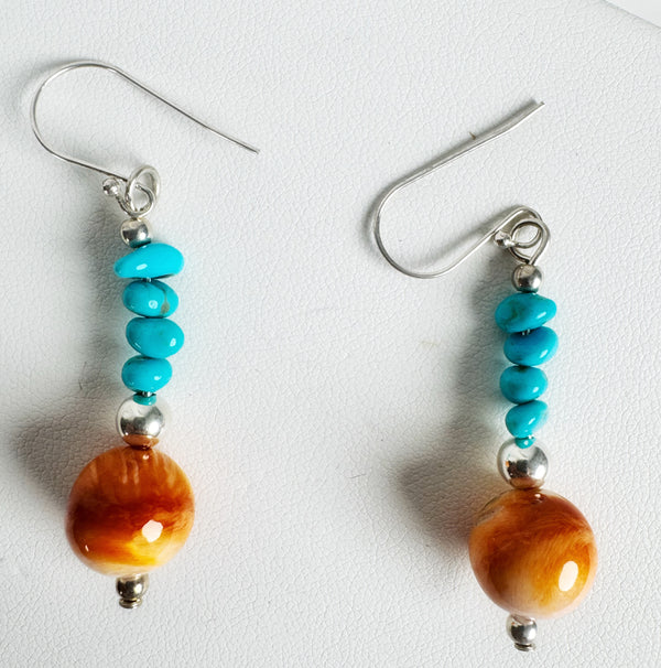 ORANGE SPINY PEARLS & KINGMAN BEADS SUNSET EARRINGS (LB24)