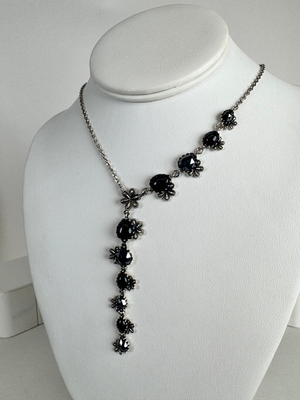 FACETED HEMATITE AND BLACK ONYX LARIAT 16-22" (MW 355)