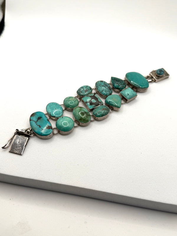 NATIVE HANDMADE STATEMENT HUBEI TURQUOISE MEGA BRACELET 8" (LL 3)