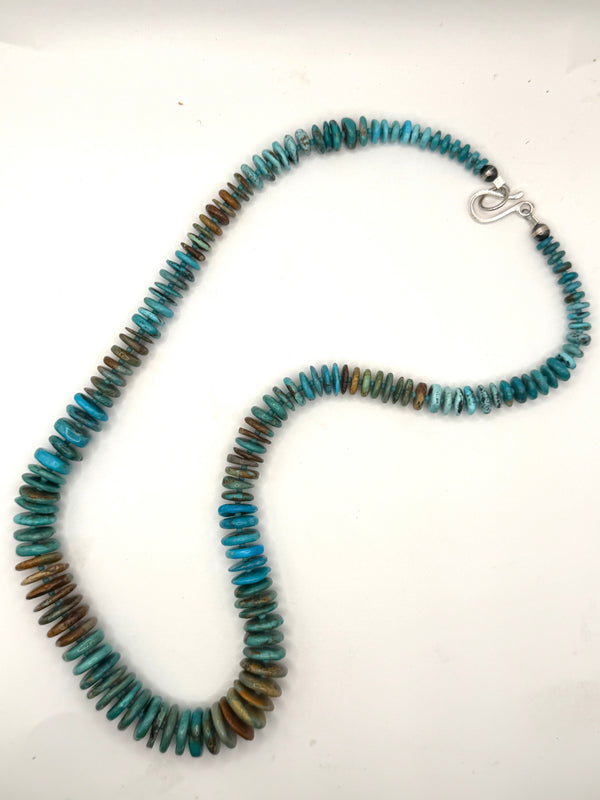 GRADUATED MULITURQUOISE DISC NECKLACE 24" (LL 33)