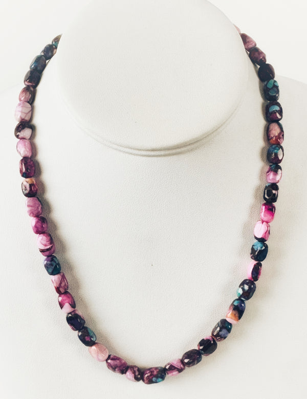 PURPLE & PINK DAHLIA BEADED NECKLACE 18"