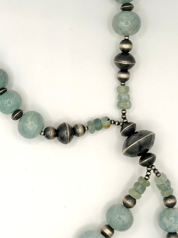 AQUAMARINE & NAVAJO PEARLS STATEMENT JOCLA 23-25" // DROP 7" (MW 440)