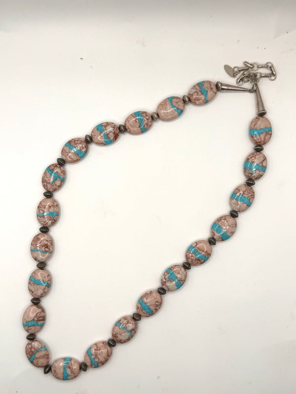 NATIVE HANDMADE ROYSTON RIBBON & SAUCER PEARLS ADJUSTABLE NECKLACE 22-26" (LL 24)