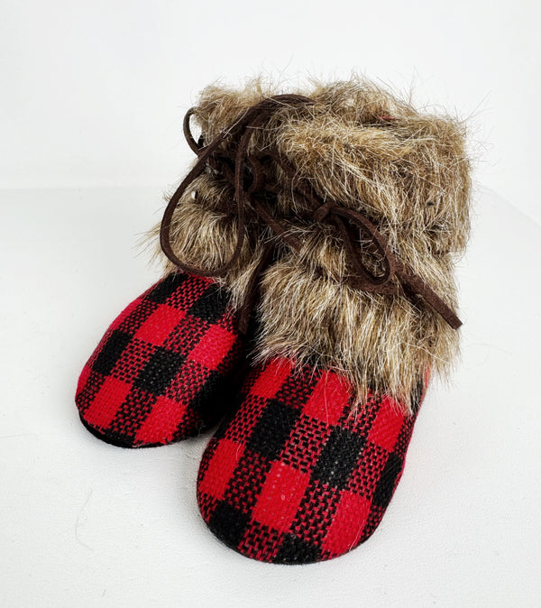 12 - 4" RED & BLACK CHECK SIERRA BOOTS ORNAMENTS