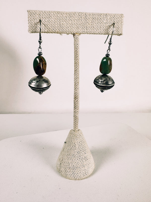 NATIVE HANDMADE MERCURY DIME ROYSTON EARRINGS 2"