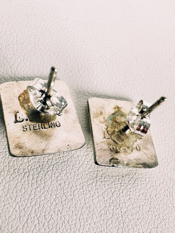 LEANDER TAHE ALL SILVER NATIVE HANDMADE STUDS