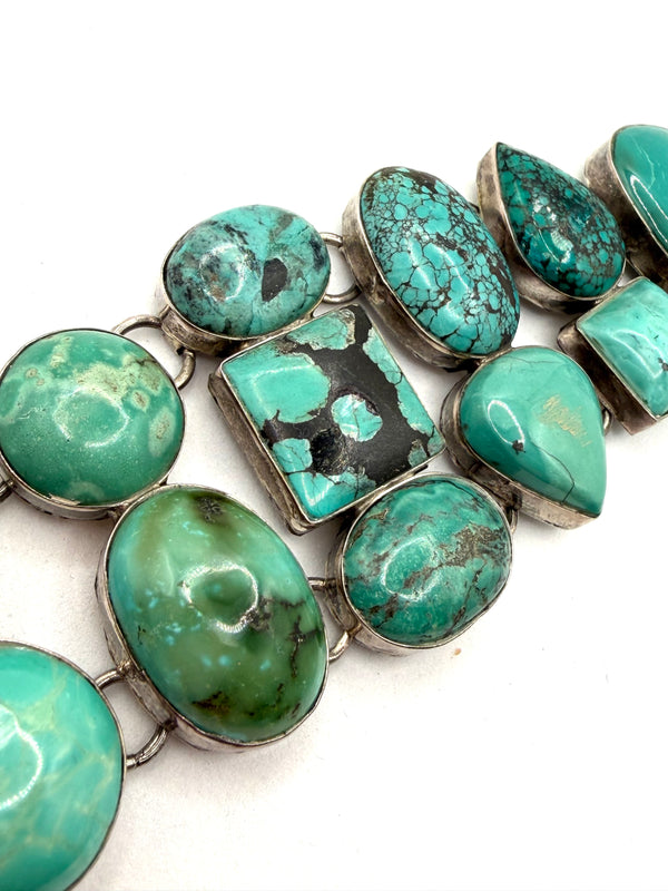 NATIVE HANDMADE STATEMENT HUBEI TURQUOISE MEGA BRACELET 8" (LL 3)