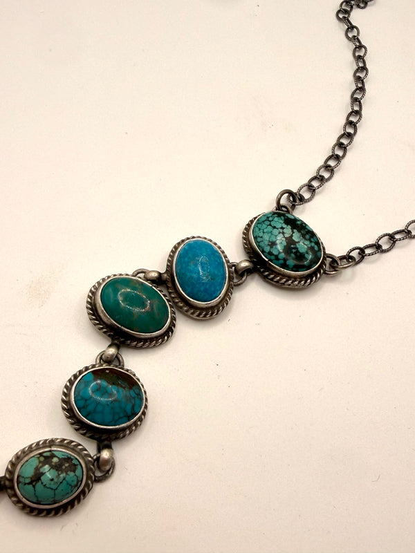 MARCELLA JAMES MULTITURQUOISE DROP NECKLACE NATIVE HANDMADE ADJUSTABLE UP TO 18"   (NP 27)