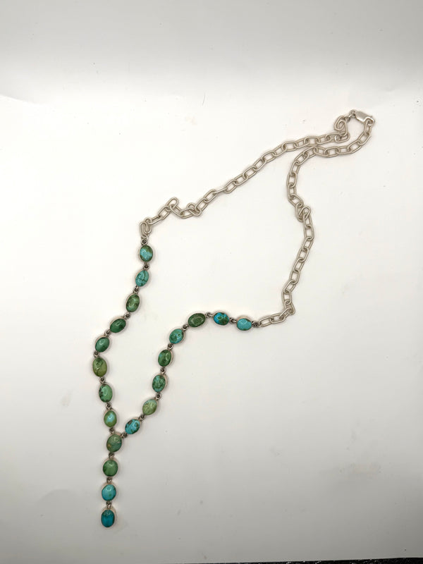 SONORAN GOLD TURQUOISE SS STATEMENT ADJUSTABLE LARIAT 26" (LL 20)