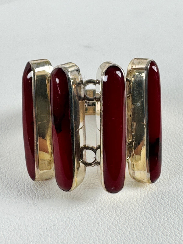 TAXCO SILVER RED JASPER STERLING SILVER RING SIZE 9 (MW 309)