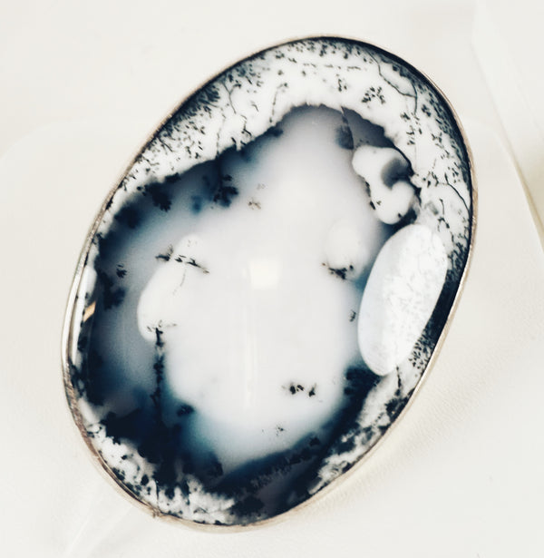 NAVAJO HANDMADE DENDRITIC AGATE STATEMENT OVAL RING SIZE 10 (MW131)