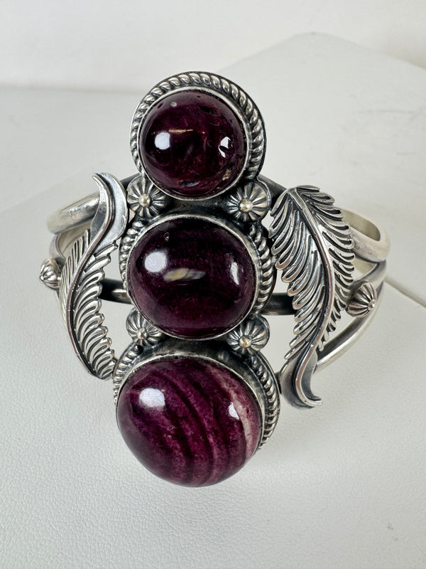 NATIVE HANDMADE TRIPLE PURPLE SPINY OYSTER CUFF BY BOYD J ASHLEY (JR 2)