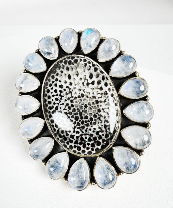 RAINBOW MOONSTONE CORAL ADJUSTABLE RING (MW 189)