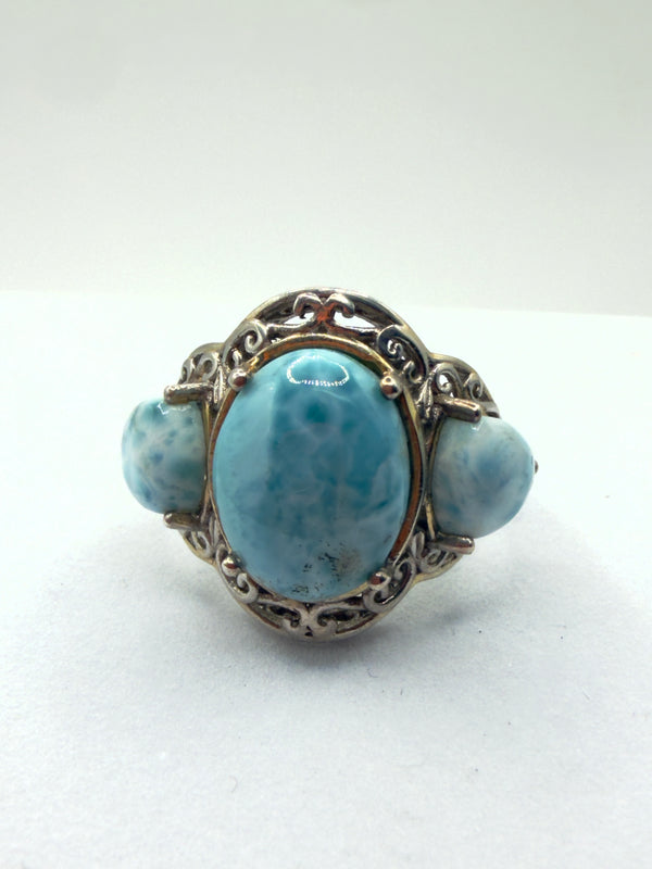 DOMINICAN LARIMAR CLUSTER STATEMENT SS RING SIZE 11 (LL 18)