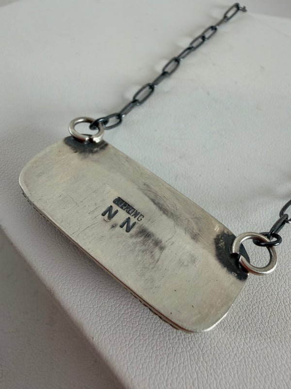 NATIVE HANDMADE KINGMAN TURQUOISE & PYRITE BAR NECKLACE BY NED NEZ (ADJUSTABLE 22") (JR 68)