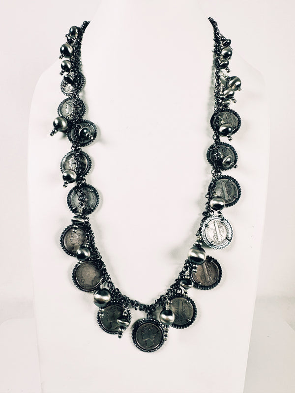 MERCURY DIME NAVAJO PEARLS COIN NECKLACE 26" (MULTI-YEAR COINS) (MW 223)