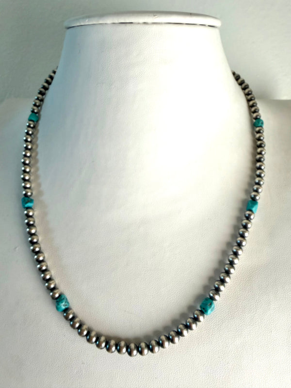 6MM NAVAJO PEARLS & KINGMAN TURQUOISE NECKLACE 16-18" (CO 105)
