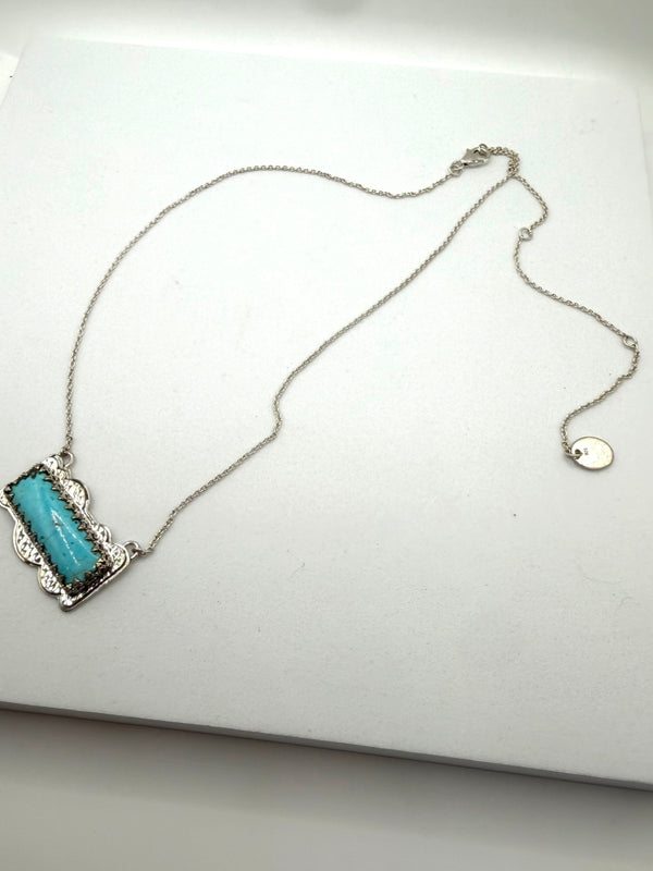 LONE MOUNTAIN TURQUOISE SS ADJUSTABLE BAR NECKLACE 16-22" (TC 13)