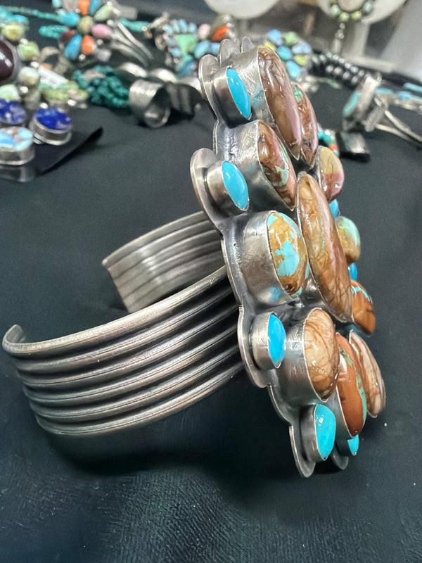 30% + 20% OFF: DELBERT SECATERO STATEMENT BOULDER RIBBON & SLEEPING BEAUTY TURQUOISE FLEXIBLE CUFF