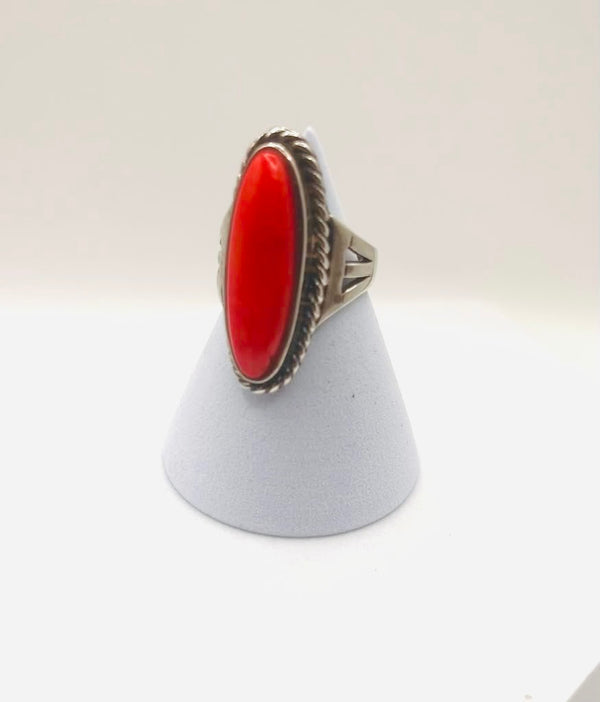 NATIVE HANDMADE CORAL RING SIZE 9 1/4 STAMPED "S" (MW 469)