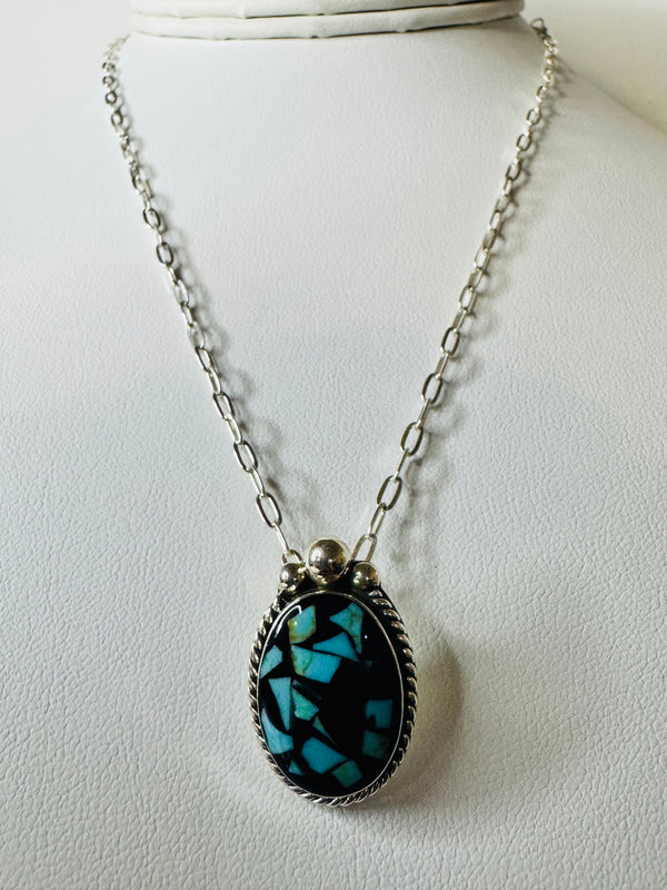 KINGMAN & BLACK ONYX COMPOSITE PAPERCLIP NECKLACE (UP TO 20") (MW 358)