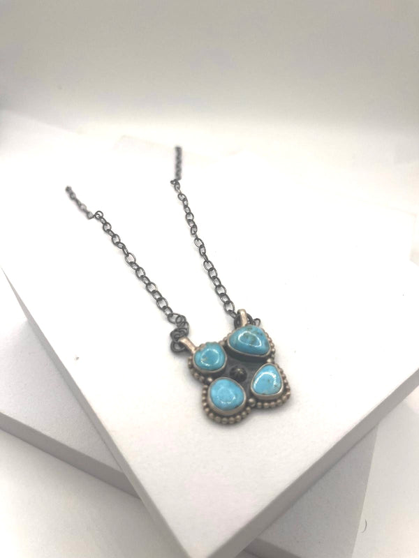BLUE RIDGE TURQUOISE STERLING SILVER CLUSTER NECKLACE 18" (LR 3)