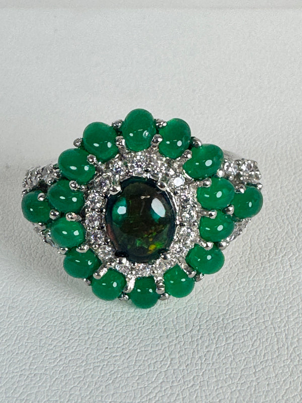 GREEN JADE & OPAL HESPERA O.G. RING 9 SIZE (MW 319)