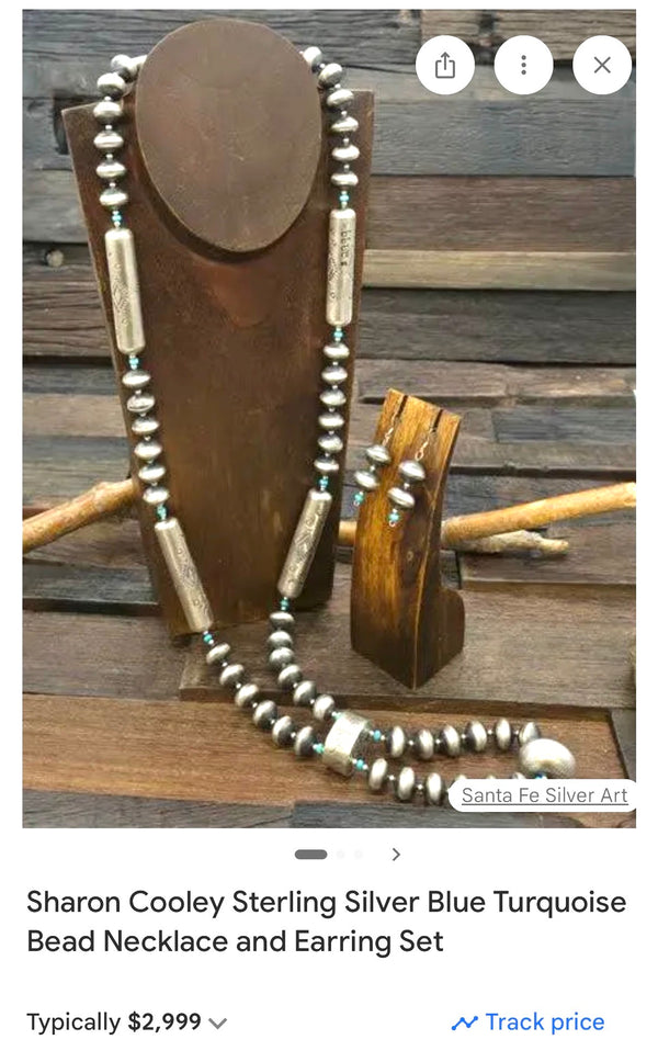 SHARON COOLEY STERLING SILVER STATEMENT BEAD NECKLACE 30" & EARRINGS SET (NP 31)