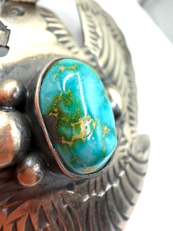 CHIMNEY BUTTE SONORAN GOLD TURQUOISE NATIVE HANDMADE SS THUNDERBIRD PENDANT 2.5" (NP 23)