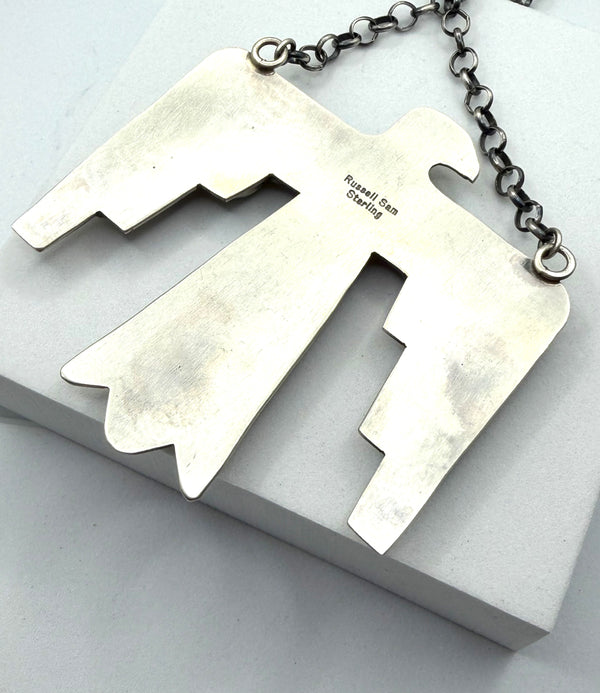 NATIVE HANDMADE MULTITURQUOISE THUNDERBIRD ADJUSTABLE NECKLACE 21" BY RUSSELL SAM (NP 17)