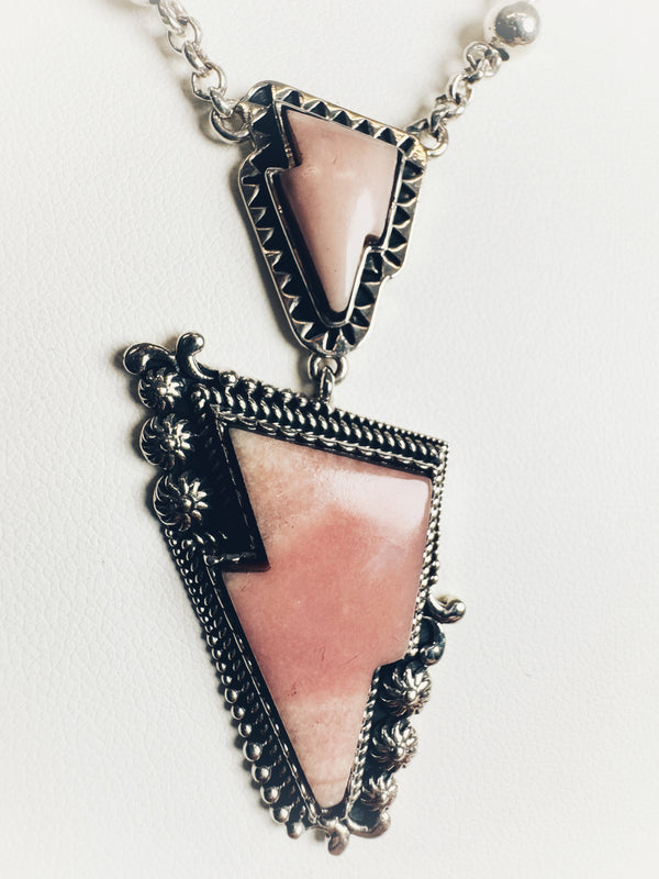 RHODOCHROSITE LIGHTNING BOLT NECKLACE 16-22" (RB 66)