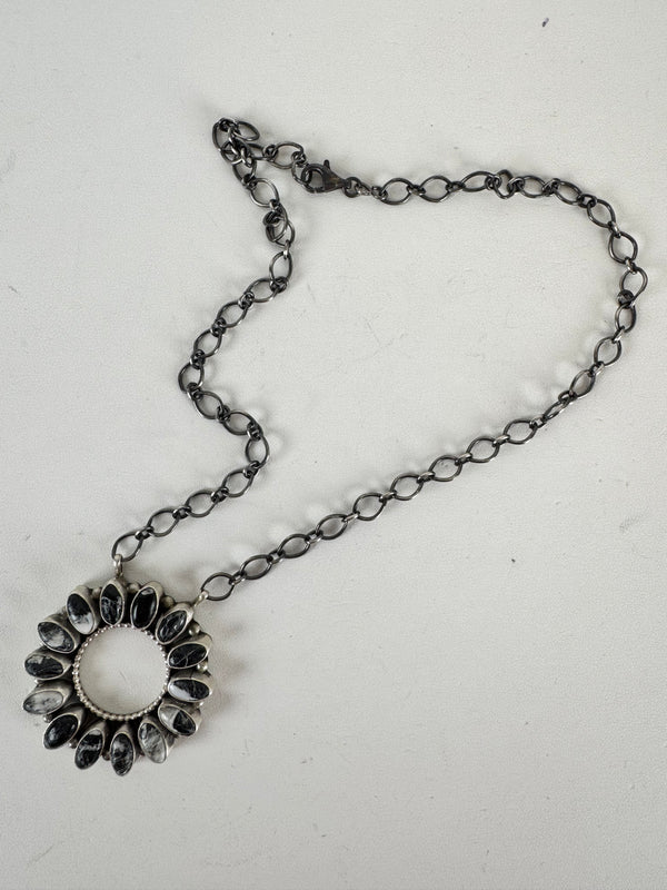 TIMOTHY YAZZIE NAVAJO HANDMADE WHITE BUFFALO TURQUOISE NECKLACE 20" (MW 265)