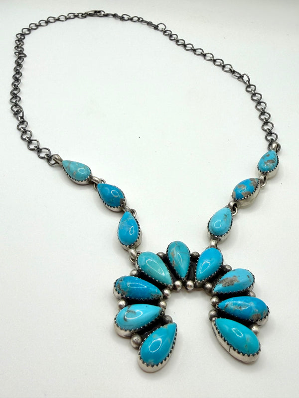 KINGMAN TURQUOISE NAJA NECKLACE & MATCHING STUD EARRINGS SET BY ANTOINETTE MARTINEZ (NP 2)