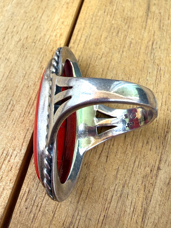 NATIVE HANDMADE CORAL RING SIZE 9 1/4 STAMPED "S" (MW 469)
